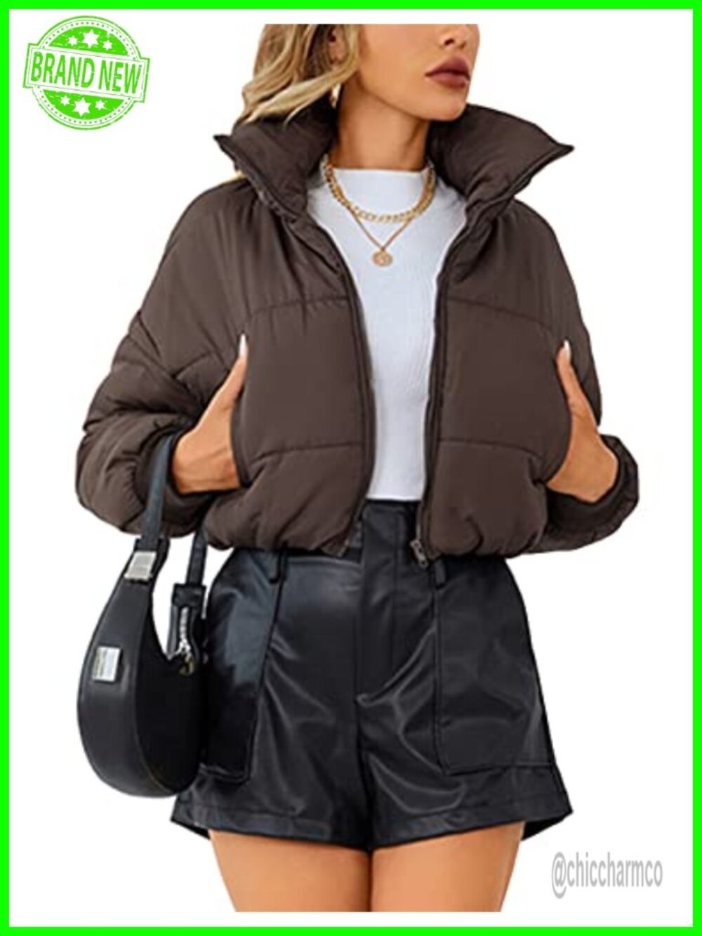 Lumister Women Lightweight Quilted Jacket Zip Up Cropped Puffer Coat